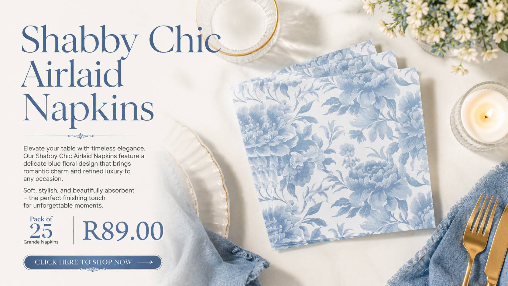 Airlaid Napkins | High Quality Serviette - Home 2026 3 Shabby Chick Premium Airlaid Napkins