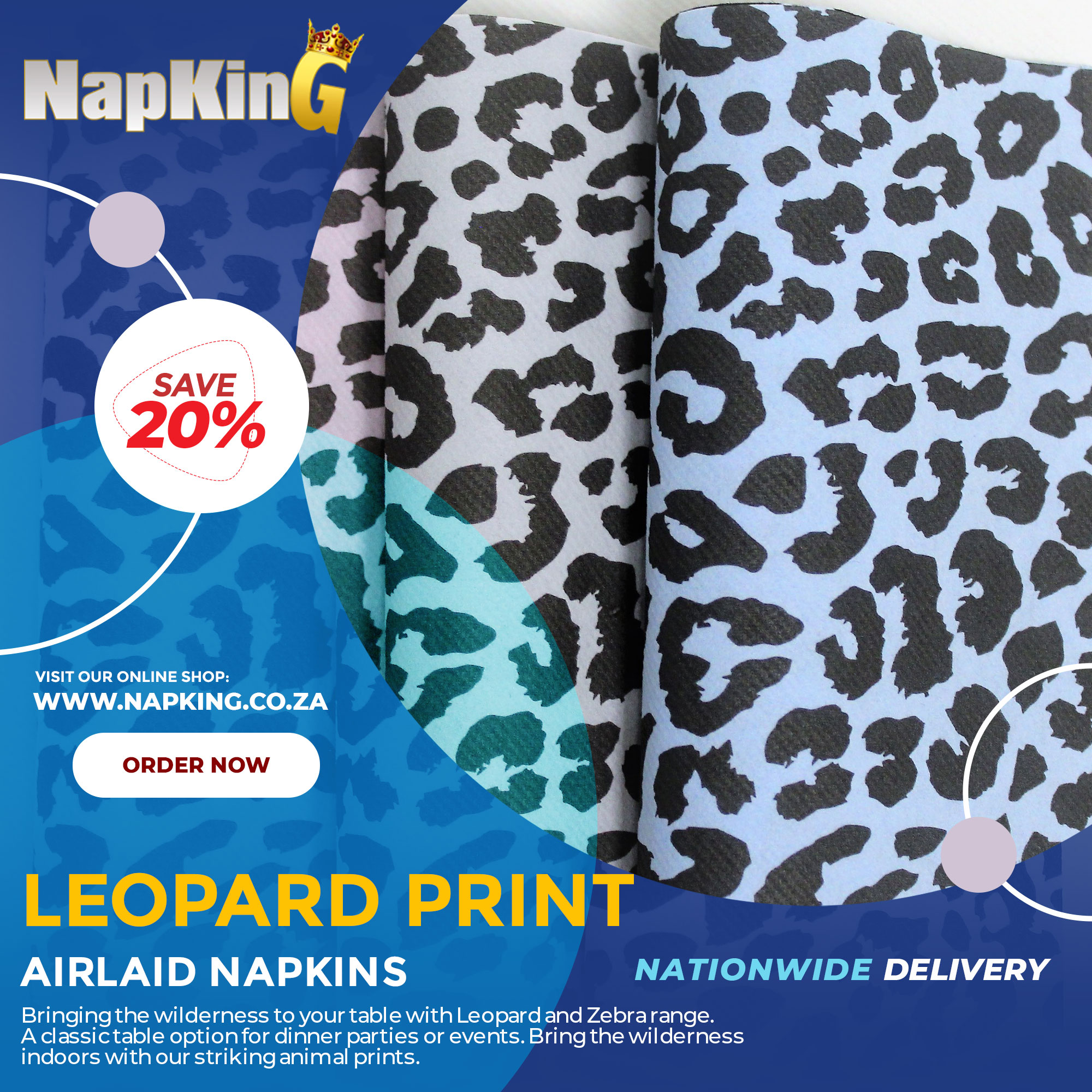 Serviettes 2 Leopards Print Airlaid Napkins