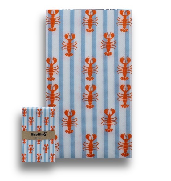 Lobster With Stripes Slim Cut Airlaid Napkins 20mx40cm Lobster With Stripes Slim Cut Airlaid Napkins 20mx40cm